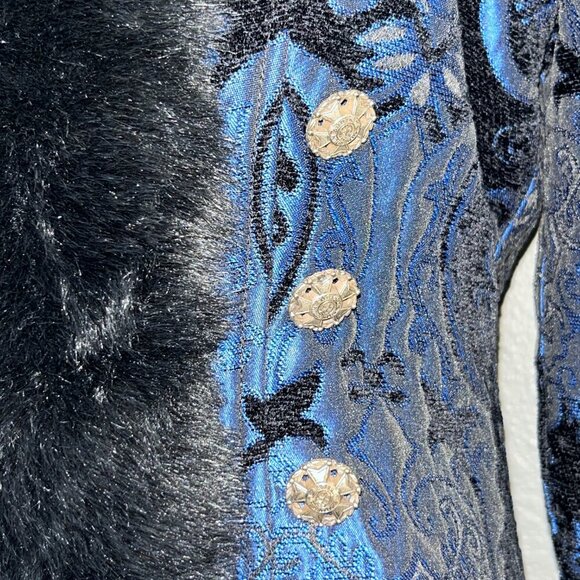 GOTH SHRINE BLACK FOREST MAXI COAT - BLUE/BLACK TAPESTRY - SOLD OUT - NWOT - L - Picture 9 of 15